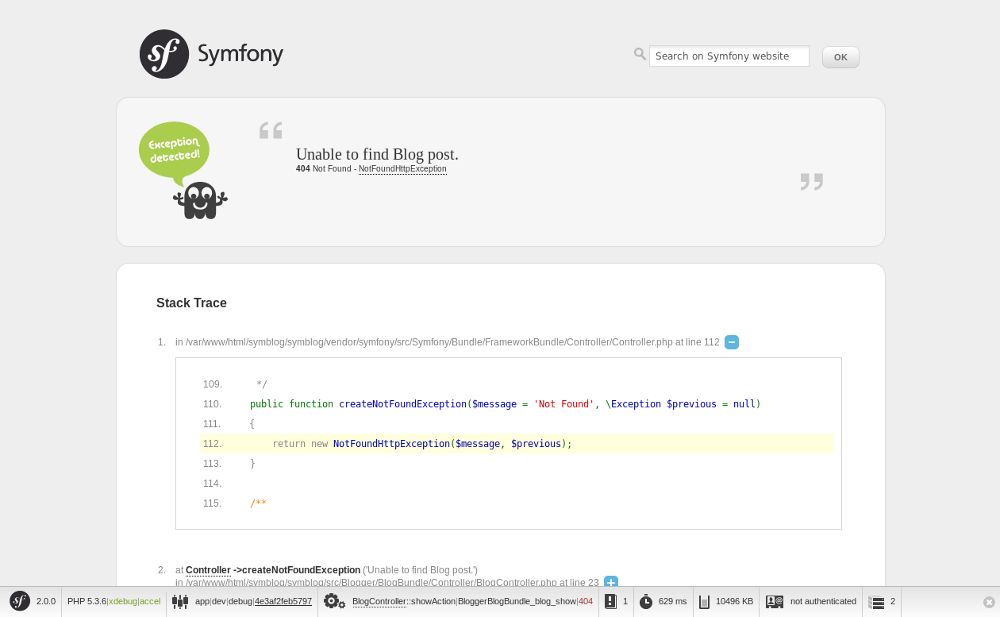 Symfony2 404 Not Found Exception