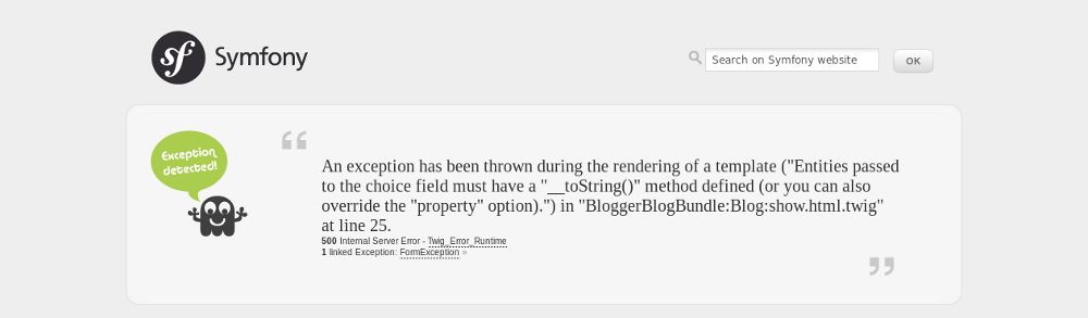 toString() Symfony2 Exception